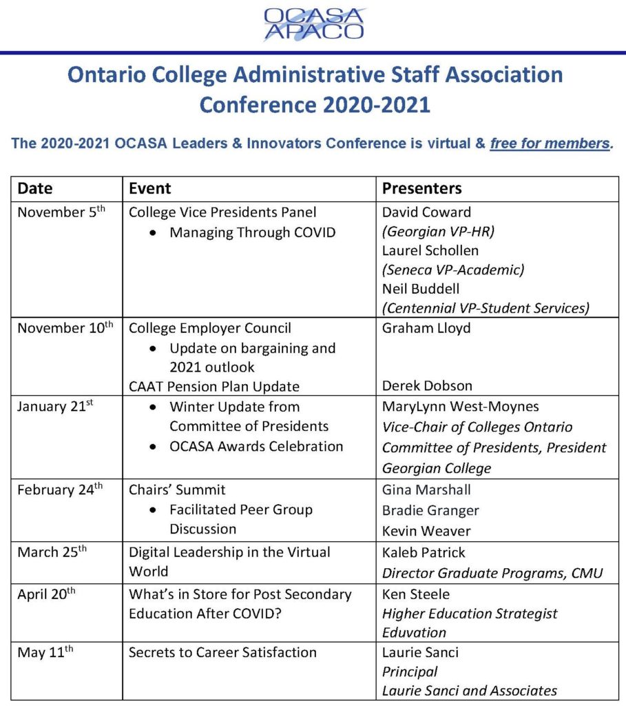 OCASA 2021 Conference Line up